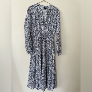 Gap Blue and White Floral Midi Dress with Buttons